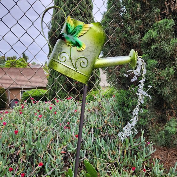 35" H, Metal Hummingbird Watering Can Solar Stake Garden Decor - Picture 3 of 4